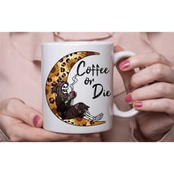 coffee lover mug, coffee or die tea cup, gothic gifts, skeleton mug, handmade in the uk