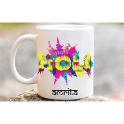 holi coffee mug, personalised holi mug, hindu festival coffee tea cup, happy holi gifts, indian festivals gifts, in the