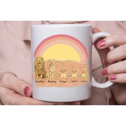 personalised family mug | lion and lioness family mug | birthday present | lion coffee mug cup in the uk | gift for her/