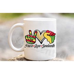 peace love juneteenth mug, 1865 emancipation day, independence, independent day, slavery freedom coffee tea cup, blm gif