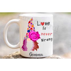 lesbian gnome mug, personalised lgbt coffee/ tea cup, gnome lover gift for her, pride lesbian lover gift in the uk