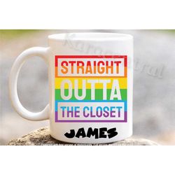 pride 2021 mug, personalised straight outta the closet gay mug for him or her, lgbt coffee/ tea cup gift, pride for bir