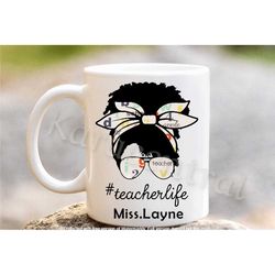 personalised teacher mug, end of term teacher gift for her, female teacher coffee/ tea cup, teacher life present in the