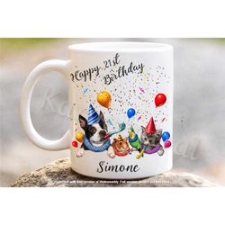 personalised birthday animal mug for her, birthday cat / dog coffee / tea cup | birthday gifts for women in the uk