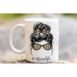 autism awareness mug, autistic mumlife awareness coffee / tea cup in the uk, messy bun mum gift, autistic support birthd