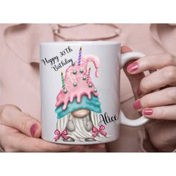 personalised birthday gnome mug for her | birthday cake gonk coffee / tea cup | birthday gifts for women in the uk