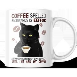 coffe spelled backwards is eeffoc 11 oz coffee mug cat mug, gift. christmas