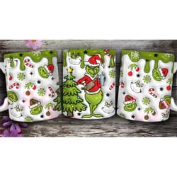 grinchmas green 3d inflated christmas mug stole christmas movie 11oz 15oz, 90 s cartoon 3d puff