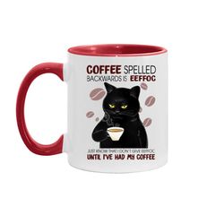 funny coffee cat mug eeffoc is coffee spelled backwards 11-15 oz accent mug