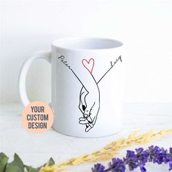 personalized holding hands mug | anniversary mug, valentine's day mug, gift for husband, anniversary gift, couple annive