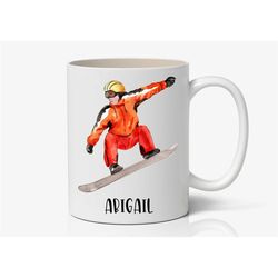 personalized snowboarding mug, snowboarding gift ideas, snowboarding tumbler, snowboarding travel mug, custom snowboardi