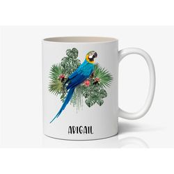 personalized macaw mug, macaw gift ideas, macaw tumbler, macaw travel mug, custom macaw cup k161