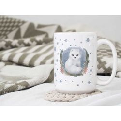arctic fox mug, winter fox mug, woodland animal coffee mug, woodland holiday mug, cabin decor, snow aesthetic coffee cup