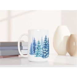 winter tree mug, 15 oz tree mug,winter coffee cup, large christmas mug,holiday tree mug,winter decor,aesthetic tree mug,