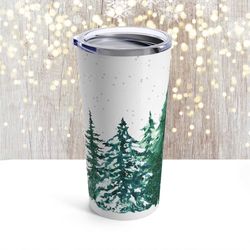 winter trees insulated travel mug, 20oz winter tumbler, insulated christmas cup, large holiday travel mug,travel gift,ch