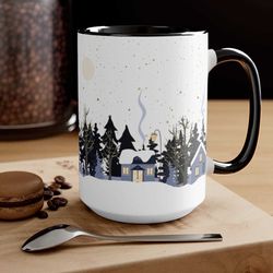 winter houses mug, holiday coffee mug, winter village mug, cute christmas mug, winter decor, winter scene coffee cup, wi