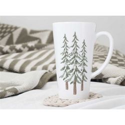winter latte mug, tall tree mug, winter trees coffee cup, cabin home decor ,winter landscape mug, tree lover gift, woods