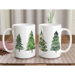 christmas tree mug, 15 oz winter mug, christmas coffee cup, large holiday mug, kitchen decor, cute tree coffee mug, wood