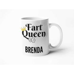 fart queen mug, funny mugs, joke coffee mugs, funny gifts for her, best friend birthday