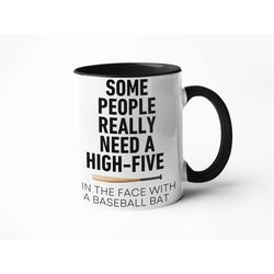 high five baseball bat funny mug gift for her him birthday swear presents, funny mugs for women christmas gift secret sa