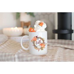 fall wreath coffee mug | pumpkin mug | fall home decor | fall gift ideas | autumn leaves mug | fall farmhouse decor