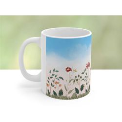wildflower mug, pretty flowers coffee cup, spring meadow teacup, botanical drinkware, cute floral gift for mom, nature i