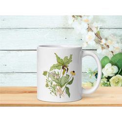 spring botanical mug, pretty floral coffee cup, flower leaves tea cup, wildflower nature inspired dcor, plant foliage ga
