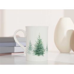 porcelain tree mug, evergreen coffee cup, woodland forest tea cup, botanical teacup, tea lover gift, nature inspired kit