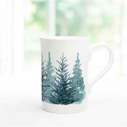 porcelain winter trees mug, snowy tree tea cup, porcelain tea cup, winter coffee cup, tree decor, tea lover gift, waterc