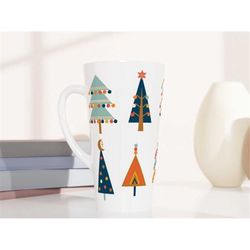 boho christmas tree mug, christmas latte mug, big colorful christmas mug, christmas boho trees, gift for mom, festive tr