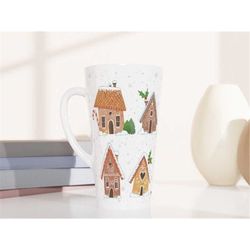 gingerbread house latte mug, tall gingerbread mug, large christmas mug, cute holiday mug,