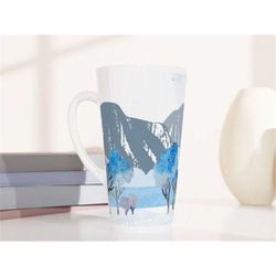 winter mountain mug, latte mug,winter coffee cup,tall christmas mug,holiday landscape,winter decor,aesthetic mountain sc