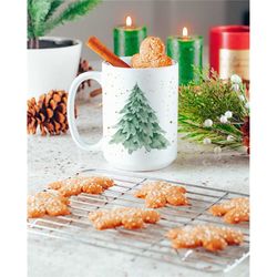 winter tree & stars mug, holiday coffee cup, festive christmas drinkware, pretty seasonal teacup, christmas kitchen deco