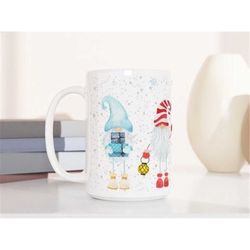 winter gnome mug, christmas gnomes coffee cup, gnome 15oz mug, snowy gnome coffee mug, large holiday mug, cute gnome gif