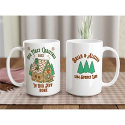 personalized new home christmas mug, our first home mug, custom house address mug,christmas housewarming gift, holiday r
