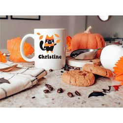 personalized name mug | fall cat mug | kids mug | autumn cat mug | cat lover gifts | autumn coffee mug
