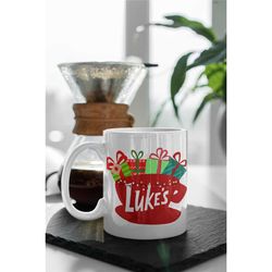 luke's stars hollow connecticut gilmore girls red logo christmas mug, funny christmas mug, white 11 oz ceramic mug gift