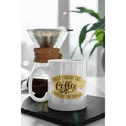 first i drink the coffe then i do the things luke's stars hollow gilmore girls yellow logo white 11 oz ceramic mug gift