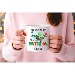 custom mug autism it ok to be different mug gift, autism puzzle custom couple mug personalized name mug birthday gift aw
