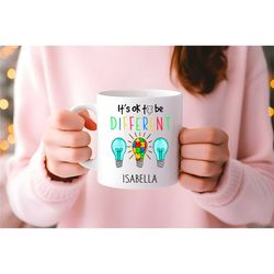 custom mug autism he ok to be mug gift, autism puzzle custom couple mug personalized name mug birthday gift awareness mu