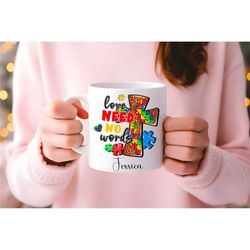 custom mug autism couple love needs no words gift, autism puzzle custom couple mug personalized name mug birthday gift