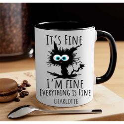 it's fine i'm fine everything is fine coffee mug, funny, humor, cartoon, gift for her him, present, birthday, holiday