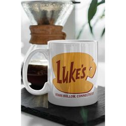luke's stars hollow connecticut gilmore girls yellow logo white 11 oz ceramic mug gift birthday gift