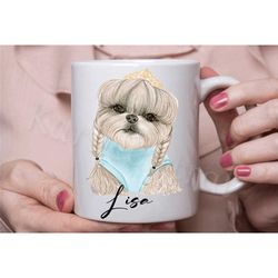 shih tzu mug , personalised shih tzu princess dog, dog coffee tea cup, shih tzu lover gift in the uk