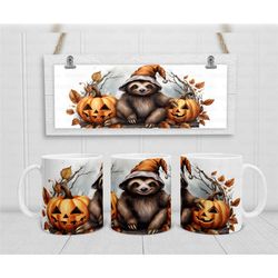 sloth mug, halloween lover gifts, spooky all hallows eve sloth, pumpkin mug