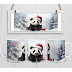 personalised christmas panda mug, xmas watercolour animal coffee tea cup