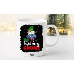 personalised christmas fishing mug, the fishing gnome lover gift, christmas gift ideas for him or her