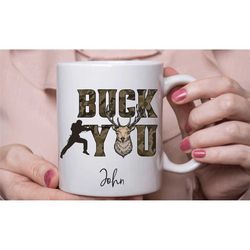hunting mug, personalised buck coffee / tea cup, buck lover gifts, gift for animal hunters, in the uk