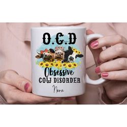 personalised cow lover mug, novelty ocd coffee tea cup, obsessive cow disorder, heifer gifts, handmade in the uk