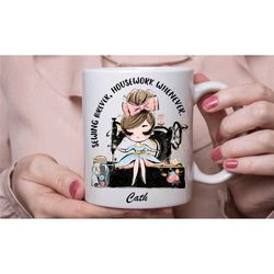 personalised sewing mug, sewing lover coffee tea cup, sowers gifts, sewing lover gifts, handmade in the uk
